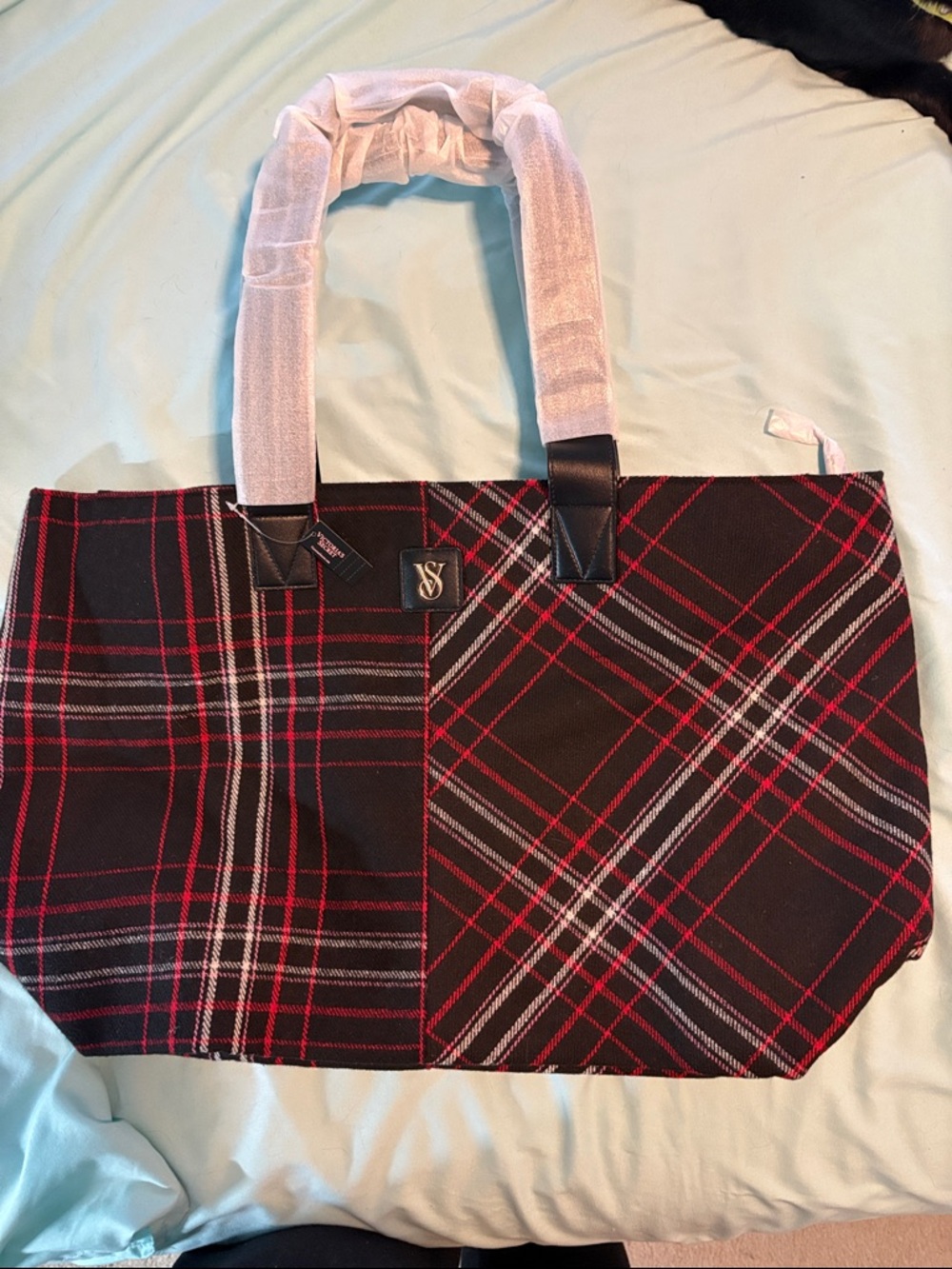 Victoria's Secret Black Red Plaid Tote brand new